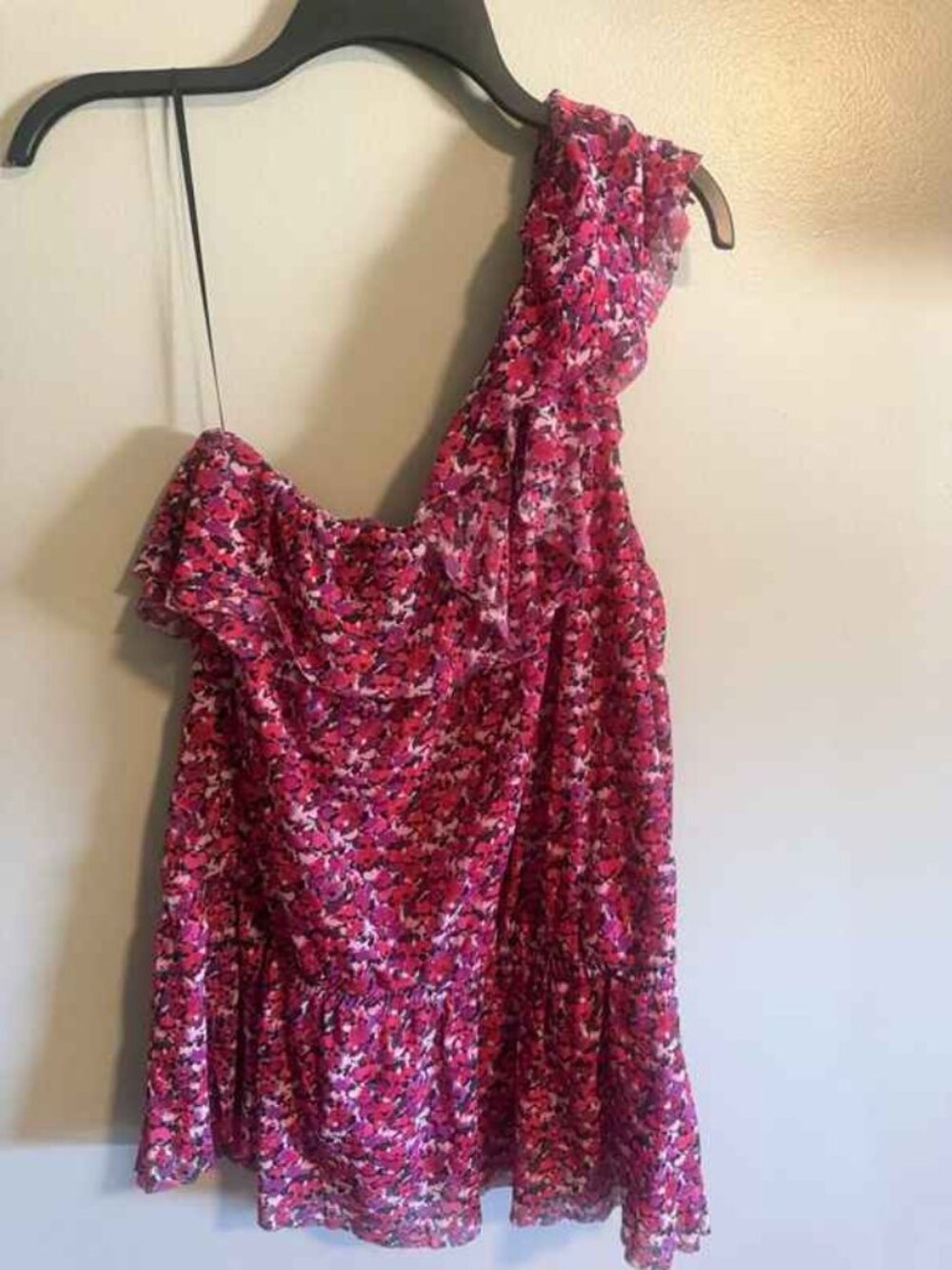 Pink Floral One-Shoulder Ruffle Top